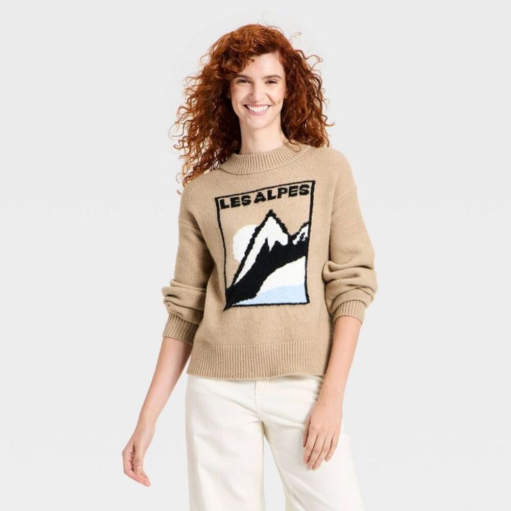 Women's Cozy Alpine Crewneck Pullover Sweater - Universal Thread Brown XS